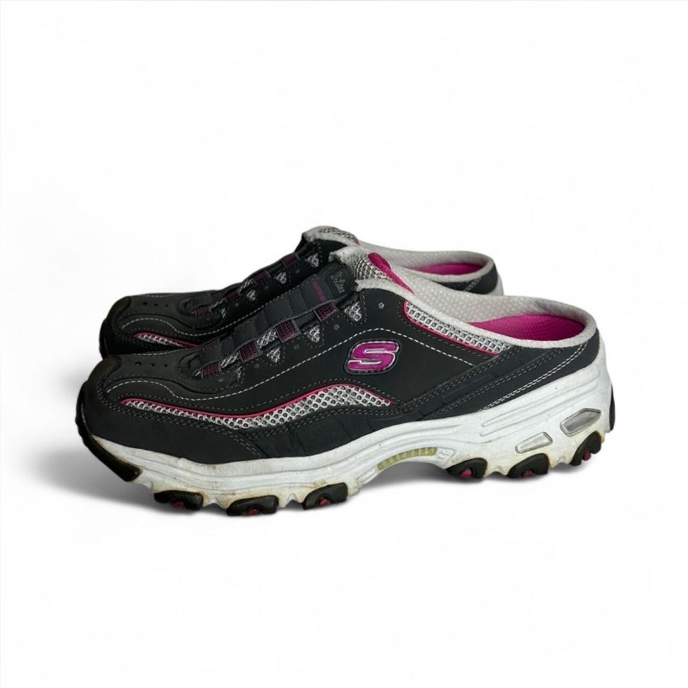 Skechers D-Lites grey + pink shoes clogs 8 leather upper
